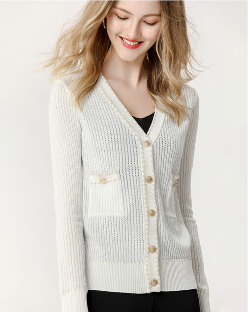 Button Down V Neck Sweater Knit Cardigan