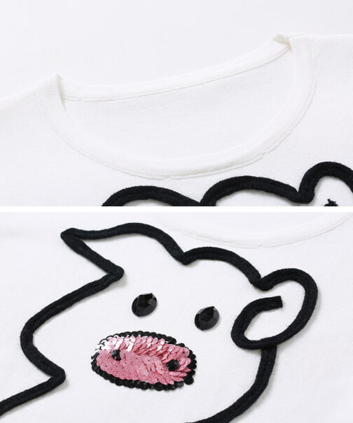 Crew Neck Cute Pig Tee Sweater T-Shirt Top